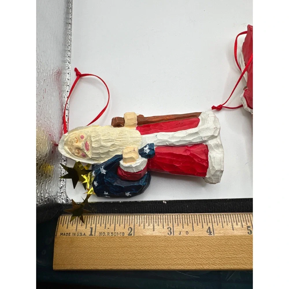Silvestri Handcrafted Santa Claus Ornaments Set of 3 Folk Art Faux 4.5